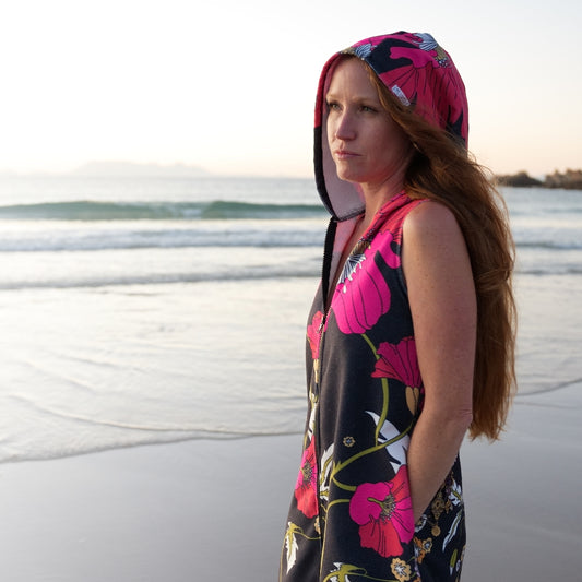 Wendy's signature Be.loved swim robe in Summer Nights floral